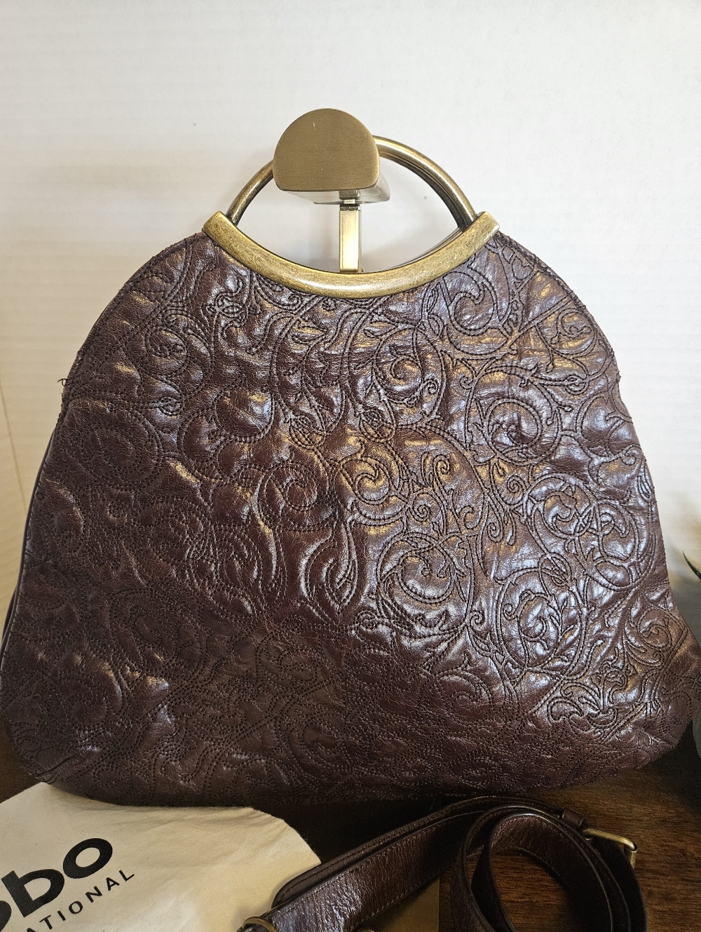 HOBO International Embossed Leather Frame Bag Brown Boho Rare/Vintage Crossbody - Picture 2 of 9